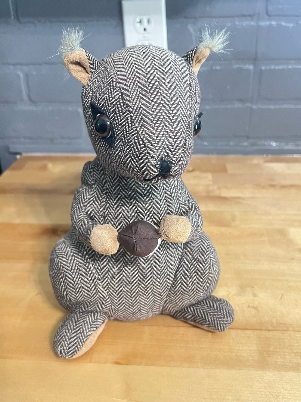 Elements Brown Polyester Squirrel Door Stopper, 10-inch Farmhouse Chevron